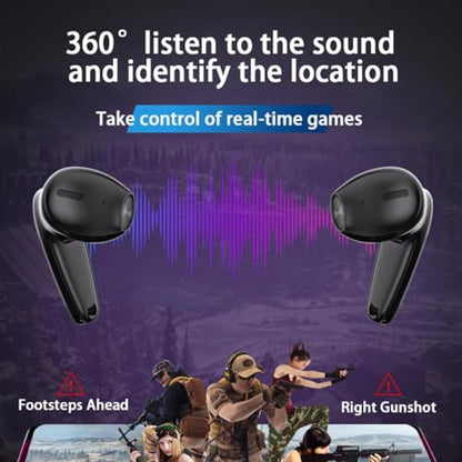 Wireless Earbuds Bluetooth 5.3 ENC Headset Low Latency Gaming Headset, TWS Stereo Wireless Headset Noise Canceling Gaming Earbuds with Microphone, IPX5 Water and Sweat Resistant, Black