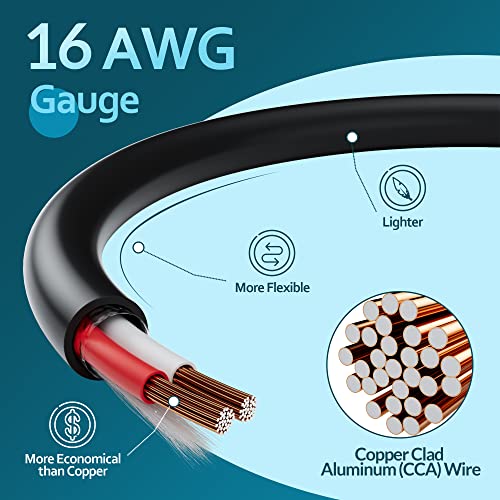 Pro Series 16/2 Outdoor Speaker Wire Cable 200 Ft 16 Gauge AWG with Tool Kits-Direct Burial in Wall CL3 CL2 Rated-PVC Jacket&Film&Cotton for Home Theater,Car Audio Speaker,Stereos-Black - size: 200FT, style: 16AWG
