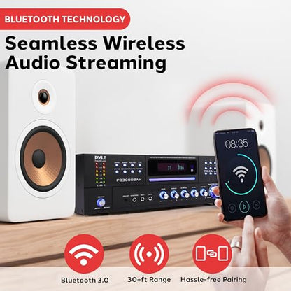 Pyle Home Theater Amplifier - 4000 Watt Wireless BT Streaming Audio/Video Receiver System with CD/DVD Player, AM/FM Radio, HDMI, and MP3/USB Compatibility - color: Deep Black