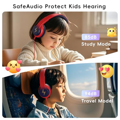 Candy Bila Wired Kids Headphones for School, Over-Ear for Boys Girls | Volume Limiter 85/94dB, HD Stereo Sound, Microphone and Wired Control,Foldable Design, Gradient red to dark blue - color: Gradient Red to Dark Blue