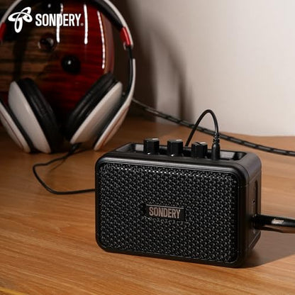 Sondery Portable Mini Guitar Amp,Rechargeable 5W Small Electric Amplifier | With Overdrive/Clean Effects and Bluetooth,Two Speakers,For Practice and Traveling,Black - color: Black