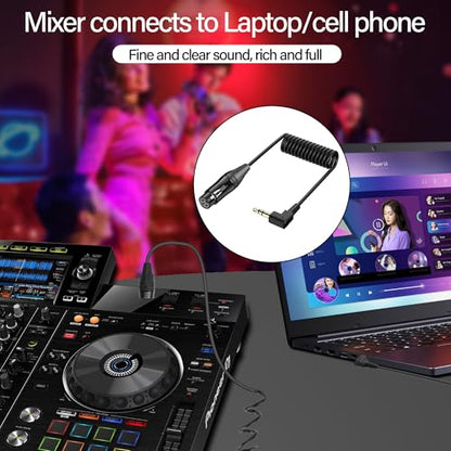 Right Angle 3.5mm to XLR Aux Cable Coiled 1/8 Inch Jack Stereo to XLR Female Cord Adapter 90 Degree Angle 3.5mm to XLR 90 Microphone Cable for Laptop.Microphone.Amplifier.0.98Ft - style: 3.5mm to XLR Female Jack Cable