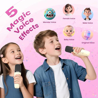 Mini Karaoke Machine, Portable Bluetooth Speaker & 2 Wireless Microphones | Karaoke Player Karaoke Microphone For Family Home Party Outdoor With HI-FI Sound | 5 Magic Sound | PA System | USB | TF | AUX - color: Light Beige