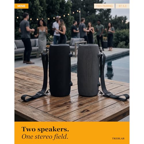 TREBLAB HD-Max Loud Portable Wireless Bluetooth Speaker, 60W IPX7 20H | RGB Power bank Outdoor Speaker, TWS Stereo Pairing, Carry Strap & Deep Bass for Backyard Parties, USB-C Charging - color: Gray