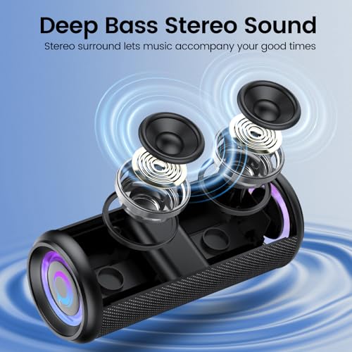 Portable Bluetooth Speaker, 2026 Bluetooth 5.4 Wireless Speaker with 20W HD Loud Stereo Sound, TWS Pairing, 20H playtime, RGB Lights, IP7, Built-in Mic, for Outdoor, Home, Beach, Party, Gift, Black - color: Dark Black