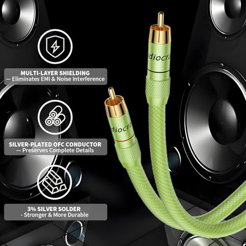 Audiocrast Hi-Fi RCA Cable 9.8FT/3M Dual RCA Male to Male 5N OFC Core Signal Cable Audio Cable for Amplifier,CD,DVD Play,Subwoofer (A51) - size: 9.8 ft, style: A51
