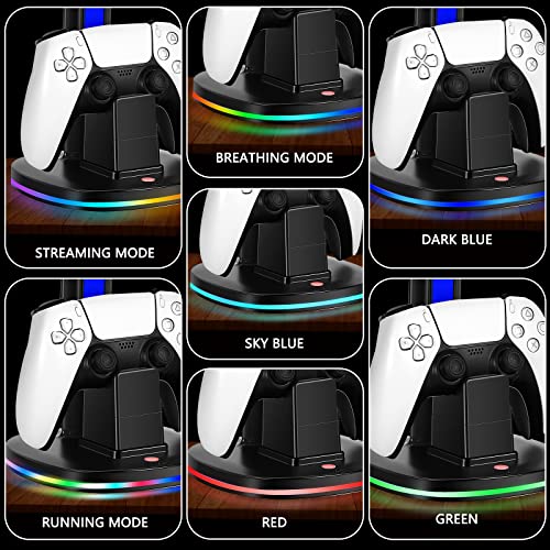 PS5 Controller Charging Station with RGB Headphone Stand, PS5 Controller Charger Holder with 2 USB Port, Headset Stand for PlayStation 5 & DualSense Edge Controllers Charging Dock - size: Charger for PS5