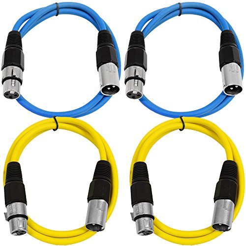 Seismic Audio - SAXLX-2-4 Pack of 2' XLR Male to XLR Female Patch Cables - Balanced - 2 Foot Patch Cord - Blue and Yellow - color: Blue and Yellow