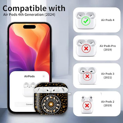 Compatible with AirPods 4th Generation Case 2024, Shockproof Cover with Golden Buckle for Women & Girls, Protective Anti-Drop Design(Cute Horoscope) - color: Cute Horoscope