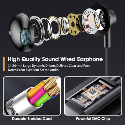 Black Wired Earbuds with Mic in-Ear Earphones Build-in Microphone HiFi Stereo Headphones Compatible for iPhone iPad Android Mp3 and Most of 3.5mm Aux Devices - color: BLK3.5MM
