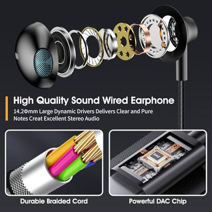 Black Wired Earbuds with Mic in-Ear Earphones Build-in Microphone HiFi Stereo Headphones Compatible for iPhone iPad Android Mp3 and Most of 3.5mm Aux Devices - color: BLK3.5MM