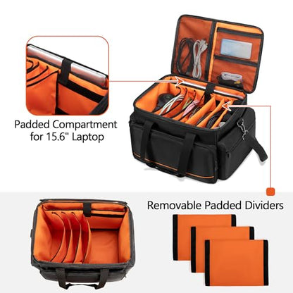 Trunab DJ Cable File Bag with Adjustable Dividers, 15.6'' Laptop Sleeve | Travel Musicians Gig Organizer Bag for DJ Gear , Music equipment and Accessories
