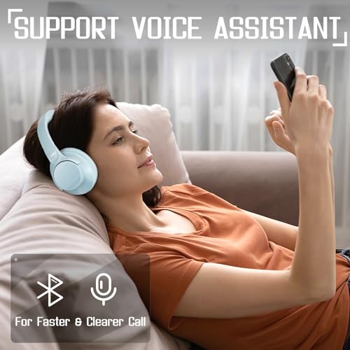 TUINYO Bluetooth Headphones Wireless, Over Ear Stereo Wireles Headset 40H Playtime with deep bass, Soft Memory-Protein Earmuffs, Built-in Mic Wired Mode PC/Cell Phones/TV-Dark Grey - color: Blue Gray