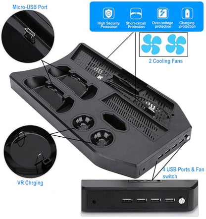 PSVR Stand Compatible with PS4 VR - PS4/Slim/Pro Cooling Station and Charging Dock for Playstation VR Stand to Charge PS VR Controllers and Accessories Multipurpose PS Charging Stantion Storage