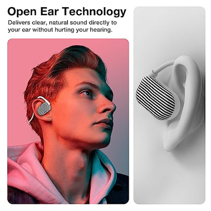 Purity Air Open Ear Headphones - True Air Conduction Wireless Bluetooth Open Ear Earbuds with Dual Mic for iPhone/Android - Secured Long Wearing Comfort, Sports Sweat Resistant (BWS144) - color: Black and White Stripes