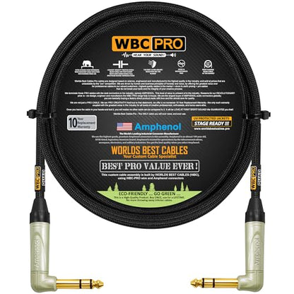 3 Foot - WBC-PRO-Quad Ultra-Silent Ultra-Flexible Balanced Star-Quad Cable with Amphenol QS3R-AU ¼ Inch (6.35mm) Gold Right-Angled TRS Stereo Phone Plugs & Black Tweed Jacket - size: 3 FT, style: 1 Cable
