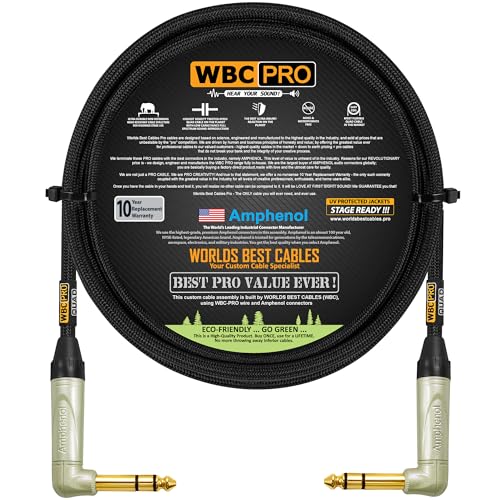 5 Foot - WBC-PRO-Quad Ultra-Silent Ultra-Flexible Balanced Star-Quad Cable with Amphenol QS3R-AU ¼ Inch (6.35mm) Gold Right-Angled TRS Stereo Phone Plugs & Black Tweed Jacket - size: 5 FT, style: 1 Cable