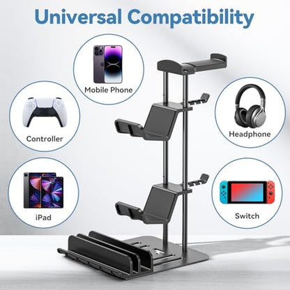 KDD RGB Headphone Controller Stand with Wireless Charging & Desk Aluminum Headphone Stand for Universal Storage