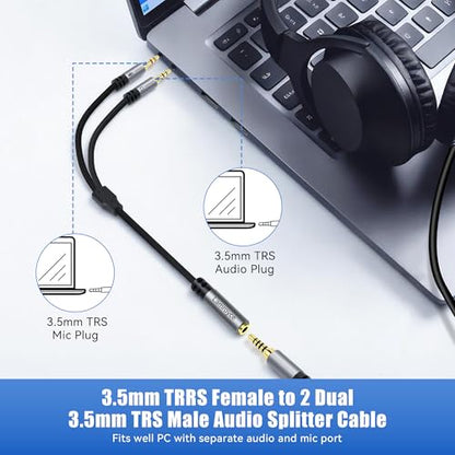 2-Pack Headphone Gaming for Computer,3.5mm TRRS Female to Dual 3.5mm TRS Male Mic Audio Jack Y Splitter Cable, 1/8inch 2-in-1 Dual-Stereo Jack Gaming Headset Earphones Combiner Cable for PC Laptop-1FT - color: 3.5mm TRRS 1 Female to 2 TRS Male Splitter, s