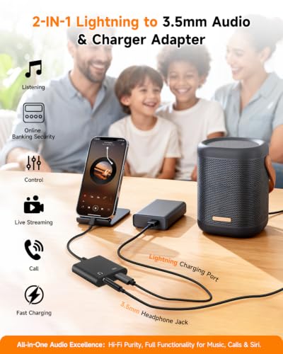 [MFi Certified] 2-in-1 Lightning to 3.5mm Audio & Charger Splitter for Headphones & Fast Charge, Compatible with iPhone 14/13/12/11/X/8/iPad - Car AUX, Gaming, Live Streaming, Work & Travel (2, Black) - color: Black-2Pack