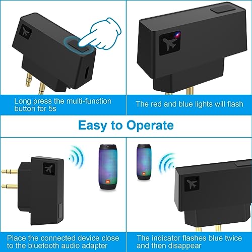 Bluetooth Airplane Adapter for Headphones,in-Flight Bluetooth Audio Adapter with 3.5mm Jack on Airplanes/Gym/TVs/Gaming/PC/iPad/PS5