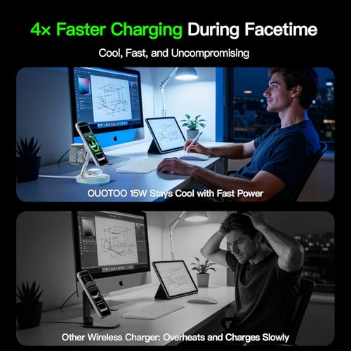3 in 1 MagSafe Wireless Charger Stand for iPhone Apple Watch AirPods | Adjustable Blue Ambient Light,15W Magnetic Charging Station for iPhone 17 16 15 14 13 12 Series Wireless Charging Station - color: White