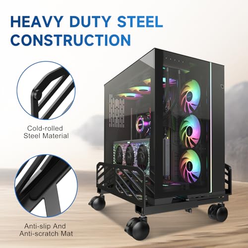 Suptek Computer Tower Stand,7.28 to 11.81 inch Wide Adjustable CPU Steel Rolling Stand,Under Desk or Floor Mobile CPU Stand Holder with Locking Caster Wheels,Gaming PC Holder, Black - style: PC Floor Mount