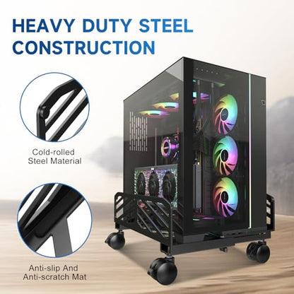 Suptek Computer Tower Stand,7.28 to 11.81 inch Wide Adjustable CPU Steel Rolling Stand,Under Desk or Floor Mobile CPU Stand Holder with Locking Caster Wheels,Gaming PC Holder, Black - style: PC Floor Mount