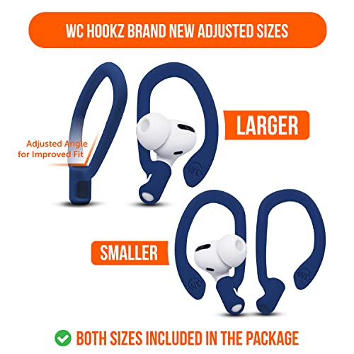WC HookZ - Patented Upgraded Over Ear Hooks for AirPods Pro 1, 2 & AirPods 1, 2 & 3- Two Size Pairs Included in Package, Unique Left & Right Hook, Made by Wicked Cushions | Navy Blue - color: Navy Blue
