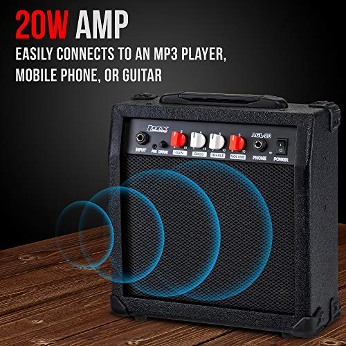 LyxPro Electric Guitar Amp 20 Watt Amplifier Built in Speaker Headphone Jack and Aux Input Includes Gain Bass Treble Volume and Grind - Black - color: Black, size: 20 Watt