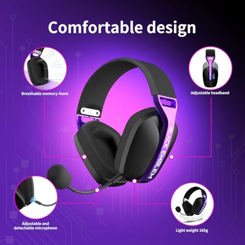 Black Emblem X1 Wireless Gaming Headset with Removable Mic for PC, PS5, PS4, Switch, 2.4GHz Gaming Headphone with Breathable Earcups, Bluetooth 5.4, 50H Battery, Lightweight Gamer Headset