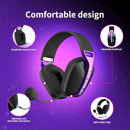Black Emblem X1 Wireless Gaming Headset with Removable Mic for PC, PS5, PS4, Switch, 2.4GHz Gaming Headphone with Breathable Earcups, Bluetooth 5.4, 50H Battery, Lightweight Gamer Headset
