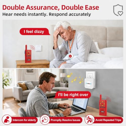 CallToU Caregiver Pager Wireless Alert Button Home Wireless Intercom System | Easy Use, Red Walkie Talkies for Seniors Long Range Room Intercoms 2 Way Radio for Elderly/Patient/Adults/Home/Office - color: white 2-2-2