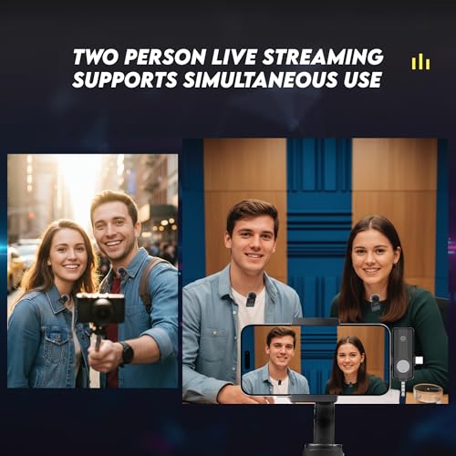 3 in 1 Dual Wireless Lavalier Mic System for iPhone and USB-C Android, Plug & Play, Noise Reduction, 30M Range, for Creators, Interviews & Live Streaming | Plug and play, noise reduction, two mics with compact receiver, for interviews, live streaming, pod