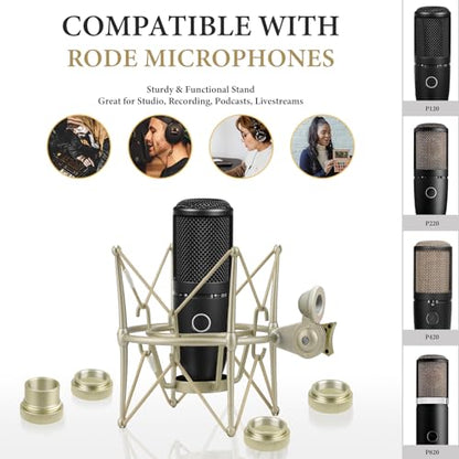 GEEKRIA for Creators Microphone Shock Mount Compatible with AKG P120, P220, Perception 220 P420, P820, P8207, Mic Anti-Vibration Suspension Adapter Clamp Mic Holder Clip (Champagne/Metal)