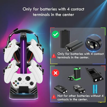 Controller Charger with Headphone Stand for Xbox Series X|S/Elite 2/One/One X/One S/One Elite, RGB Controller Charging Station Dock for Xbox, Headset and Controllers Holder Stand, 3 USB Ports - size: Charger with Holder for Xbox