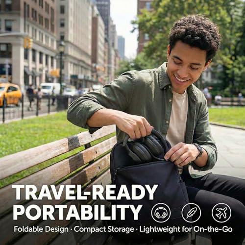 Wired Over-Ear Headphones, Mic, 3.5mm Jack, USB-C Adapter, Black | Foldable over-ear headphones with soft cushions, inline mic, 3.5mm jack, and USB-C adapter for school, office, and travel. - color: Black