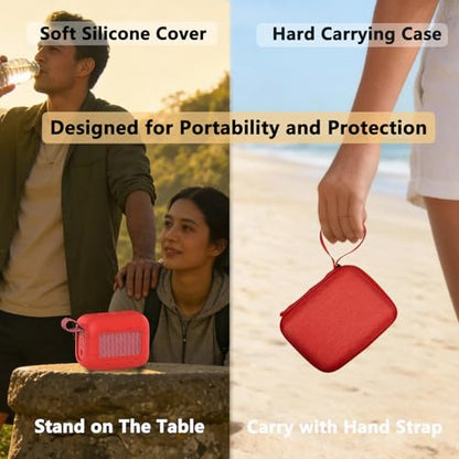 Protective Case for JBL Go 5 Portable Bluetooth Speaker | Accessories Hard Carrying Case and Silicone Cover with Metal Carabiner (Red Case) - color: Red Case