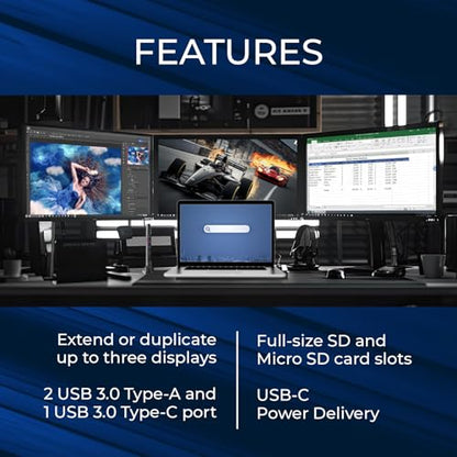 OREI DisplayLink Docking Station 3 Monitors – 3X 4K@60Hz HDMI – 6X USB (4X USB 3.0), Gigabit Ethernet, 100W PD, AUX – Triple Monitor Docking Station with Win & Mac Support | 3x 4K@60hz Multi Monitor – 6x USB, Ethernet, SD/TF, 100W PD, Audio/Mic – Laptop D