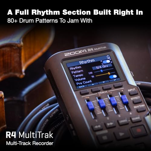 Zoom R4 Multi-Track Recorder for Musicians with 2 XLR/TRS Combo Inputs, 32-Bit Float, Stereo Bouncing Built-In Microphone, Effects, Rhythms, Battery Powered, USB Audio Interface | 32-Bit Float, Stereo Bouncing Built In Microphone, Effects, Rhythms, Batter