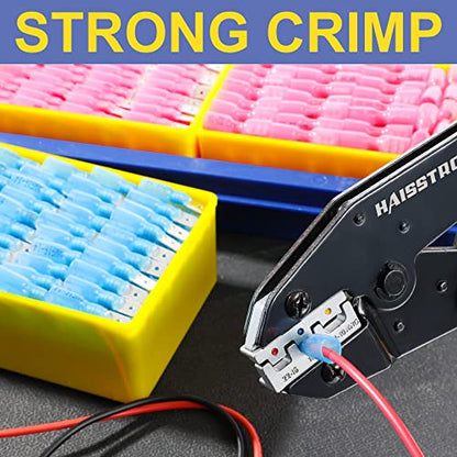 haisstronica 560PCS Heat Shrink Spade Connectors, 22-10 AWG, Male/Female | Quick Disconnects for Component Service, Reinforced Refillable Case, Removable Size Bins, Wire Connectors - size: AWG 22-10, style: Male&Female Kit 560PCS