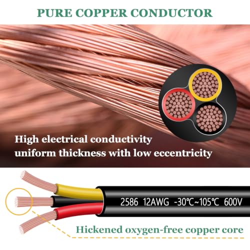 12 Gauge Wire 3 Conductor,12 AWG Electrical Wire Stranded PVC Cord Oxygen-Free Copper Cable,26FT 3 Core Pure Copper Flexible Cable Wire for LED Lamp Lighting Strips Automotive (12AWG-3C, 26FT)… - size: 26FT, style: 12AWG-3C