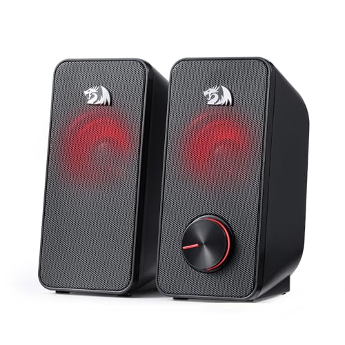 Redragon GS500 PC Gaming Speakers 2.0 Channel Stereo Enhanced Sound | Decent Red Backlight, Quality Bass, Crystal Clear Sound, Plug & Play USB Powered Desktop Computer Speaker