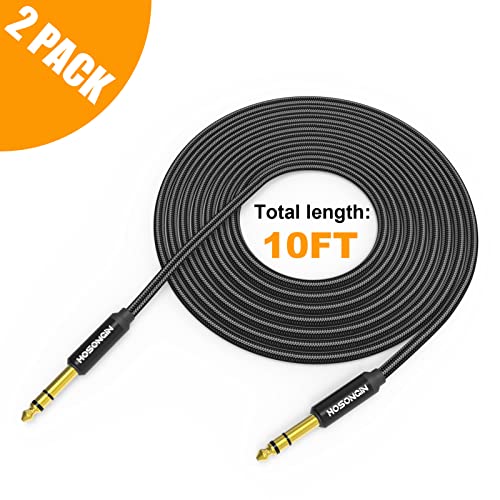 HOSONGIN 1/4 Inch TRS Instrument Cable 10ft 2-Pack [Nylon Braided Shielded], 1/4 Inch to 1/4 inch TRS Male to Male Plug Stereo Audio Cord, Quarter Inch 6.35mm Balanced Interconnect Line - 10 feet - size: 10 Feet, style: 1/4" TRS Cable - 2 Pack