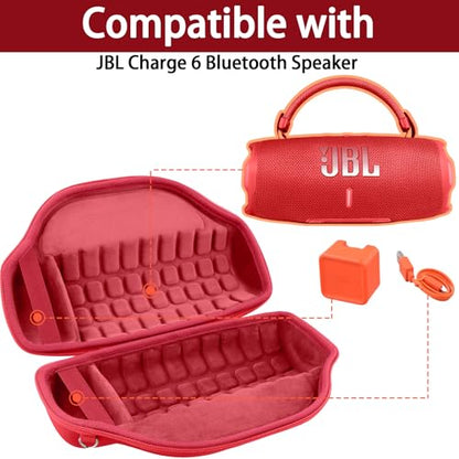 co2CREA Case for JBL Charge 6 Portable Bluetooth Speaker, Red | High-Density Foam Padding, Reinforced Handle, Detachable Shoulder Strap, Compact Lightweight Design, Dust Protection - color: Red Case