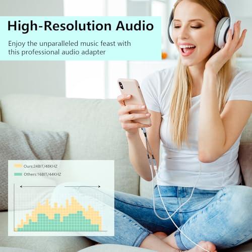 2-in-2 Lightning & USB C to 3.5mm Aux Audio Jack Headphone+Type-C Charge Cable Splitter,Earphone Converter Adapter for Music+Charge Power+HiFi for iPhone14 13 12,iPad,Samsung【Apple MFi Certified】-Gray