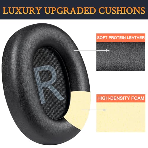 SOULWIT Earpads for TOZO HT2/HT3 Headphones, Ear Pads Cushions with Softer Protein Leather, Noise Isolation Foam - Black - color: Black