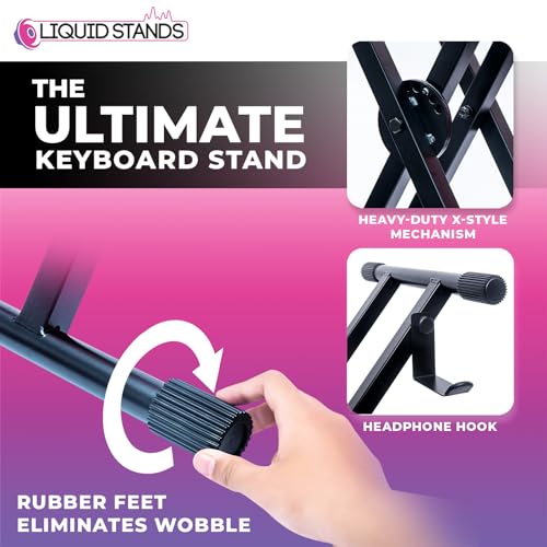 Liquid Stands Piano Keyboard Stand X Style Adjustable Portable Heavy Duty | Fits 54 61 88 Key Electric Compatibility, Double Braced Foldable Frame, Digital Music Table for Kids and Adults - color: Black X-Style