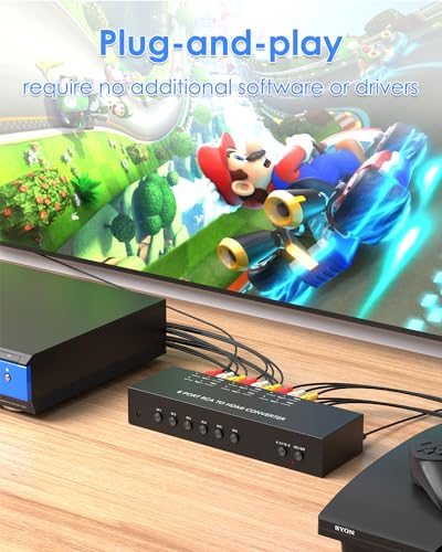 8 Port RCA to HDMI Converter, Dual AV to HDMI Converter Supports 16:9/4:3 Composite to HD MI Adapter Support 1080P PAL/NTSC Compatible with Sega/Xbox/PS1/PS2/PS3/WII/N64/VHS, VCRs, and DVD Players - size: 8 Port RCA to HDMI Converter