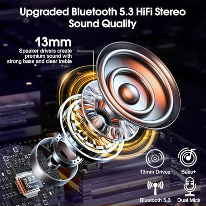 Bluetooth Headset V5.3, Wireless Headset with ENC Noise Canceling Mic | 120Hrs Talk Single-Ear Bluetooth Earpiece, LED Display, IP7 Waterproof Hand-Free Earphone for Business/Trucker, Purple - color: Purple